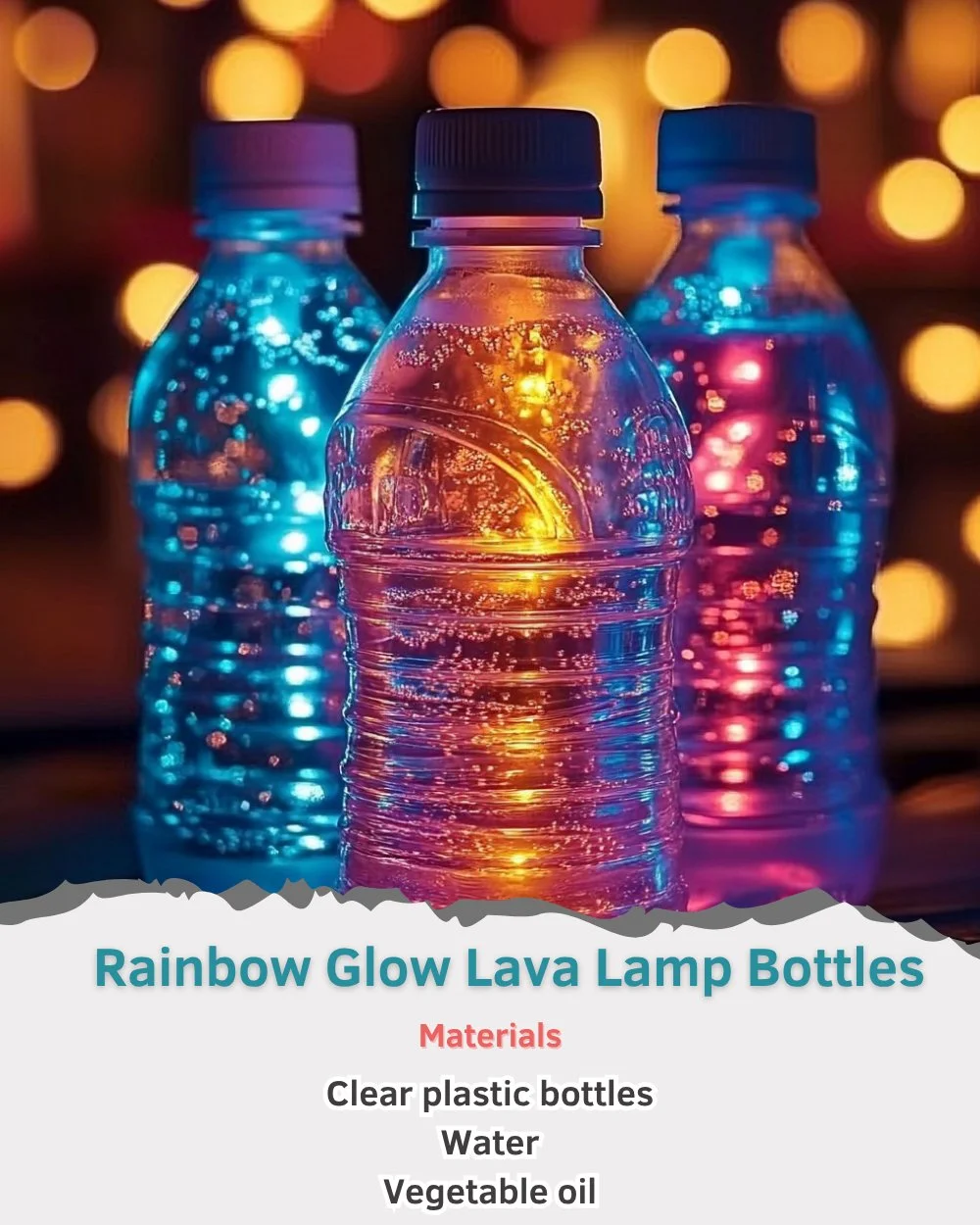 Colorful Rainbow Glow Lava Lamp bottles creating a mesmerizing glow in any room.