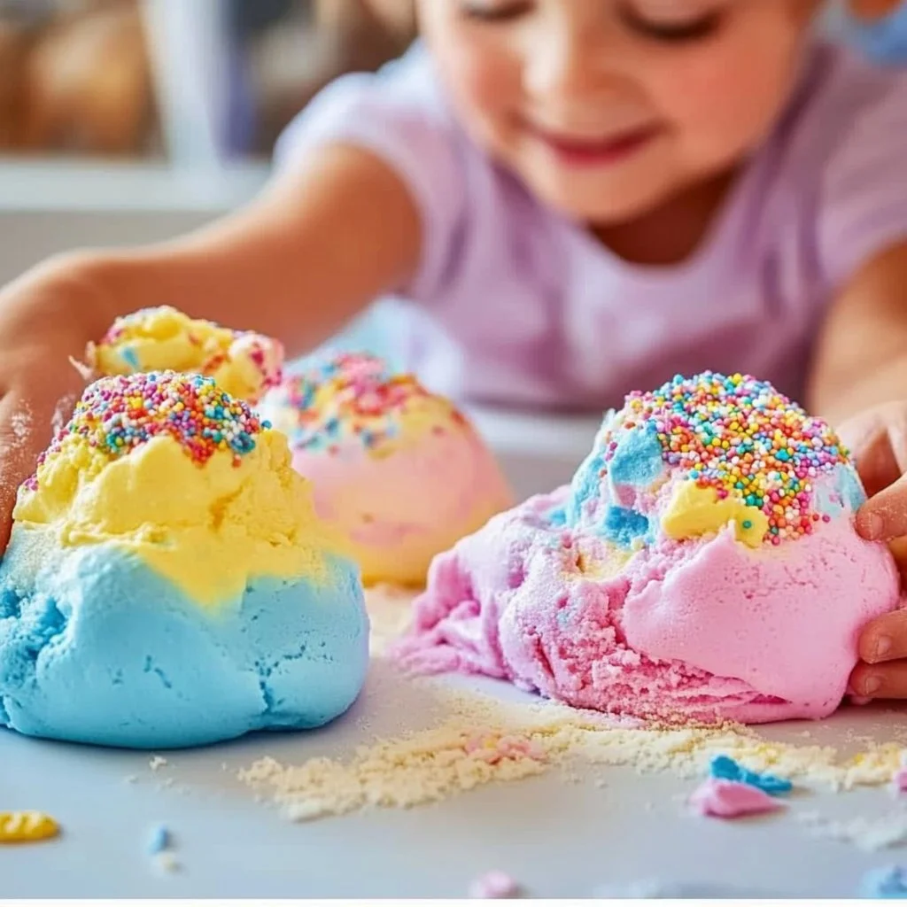 Colorful Rainbow Sensory Foam Dough for creative and fun playtime.