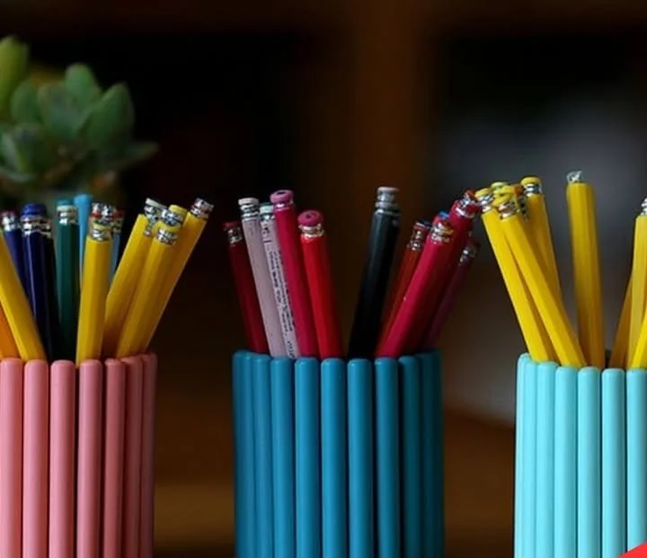Eco-friendly recycled pen stands for organized desks