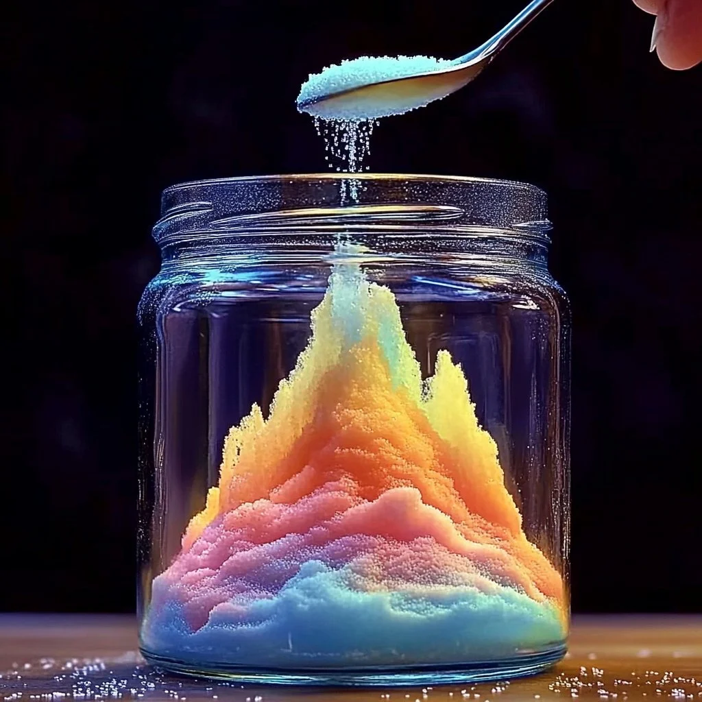 Salt Volcano - Rainbow Eruption demonstration in a glass jar