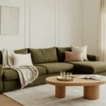 Beta Cypress Green Right Chaise Sectional in Scandinavian Living Room setting.
