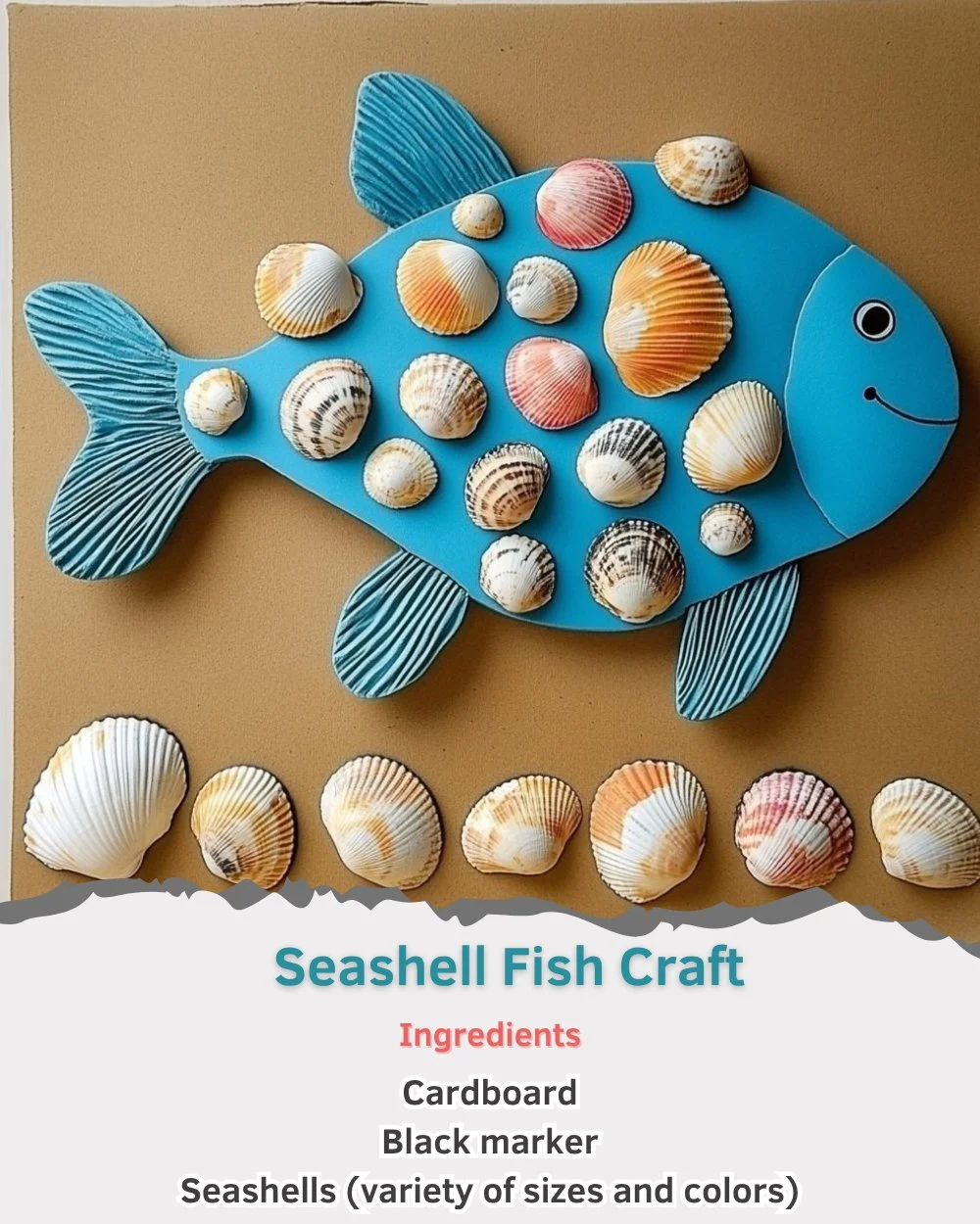Colorful seashell fish craft made from beach treasures