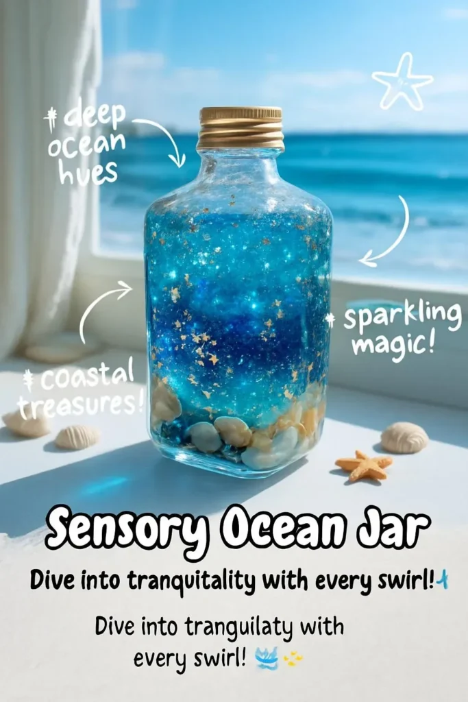 A sensory ocean jar filled with calming ocean-themed elements for relaxation.