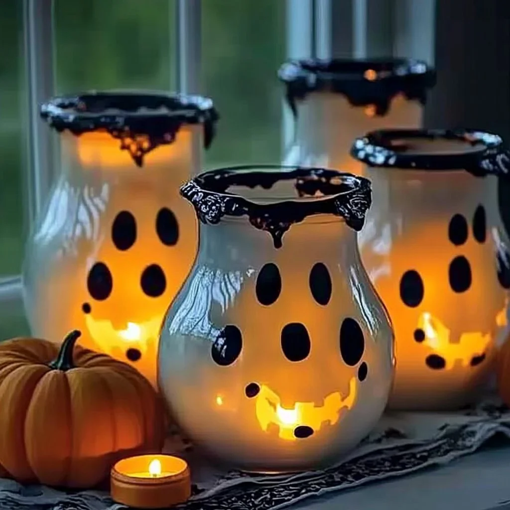 DIY spooky glow-in-the-dark ghost jars for Halloween decoration