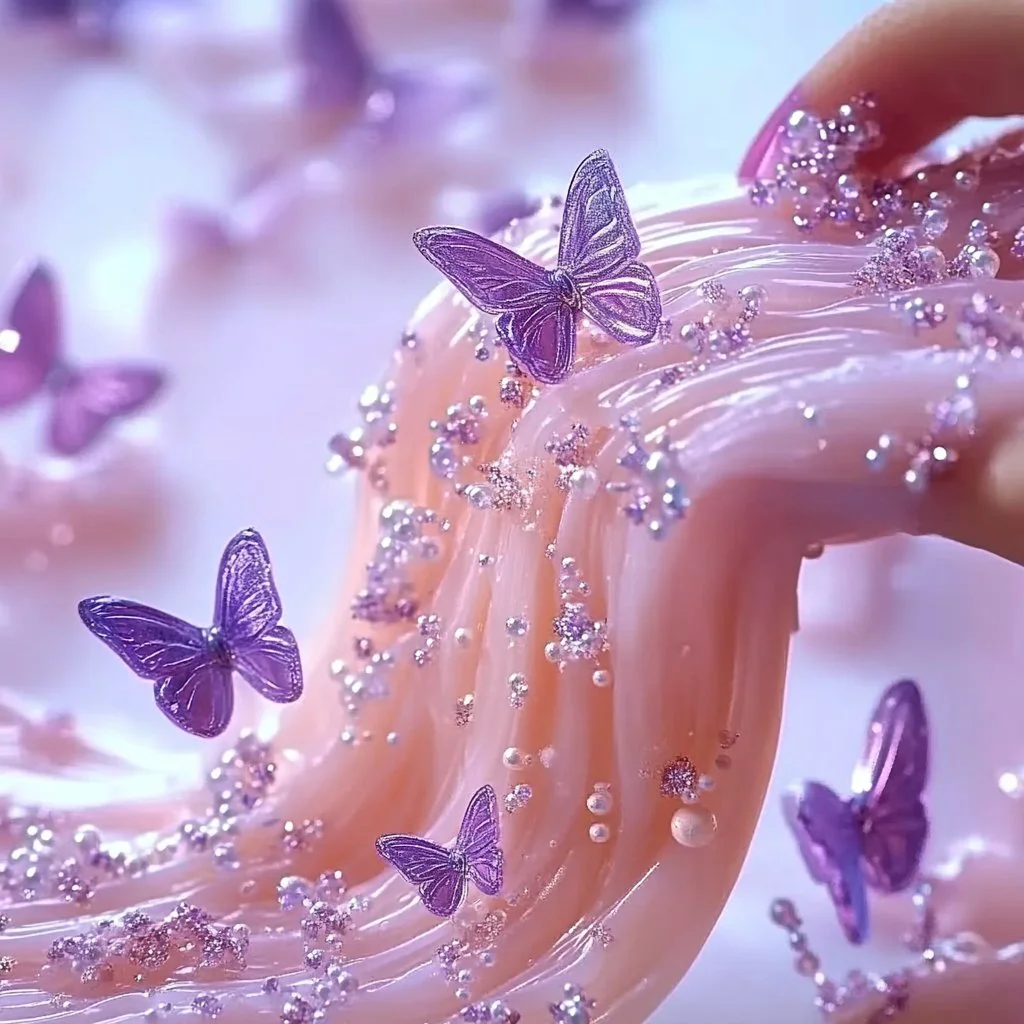Stretchy butterfly slime in vibrant colors for sensory play.