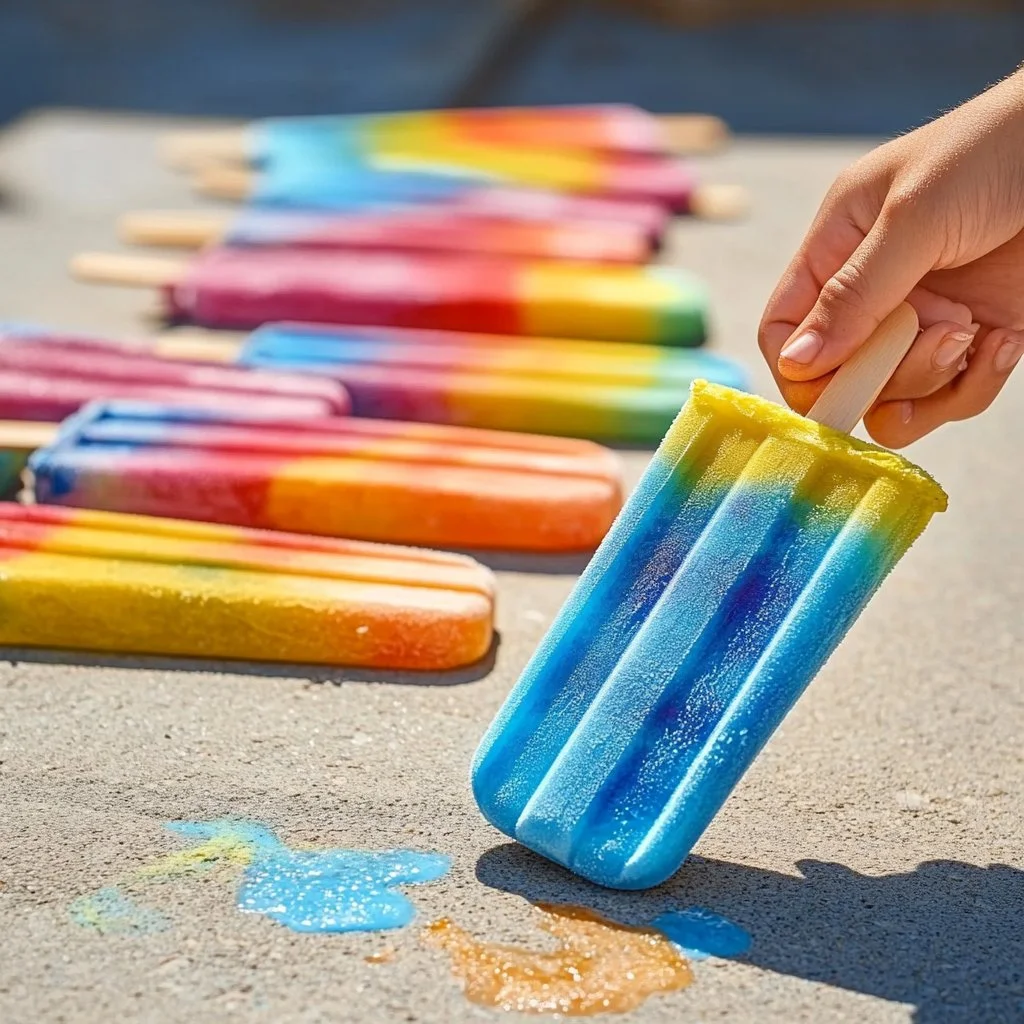Colorful Summer Ice Chalk Popsicles displayed on a bright sunny day.
