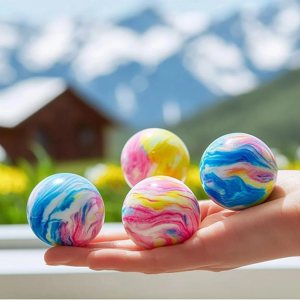 Colorful tie-dye bouncy balls for fun and play