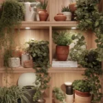 Biophilic home kitchen design featuring natural materials and indoor plants