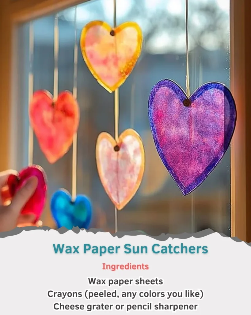 Colorful wax paper sun catchers brightening a window