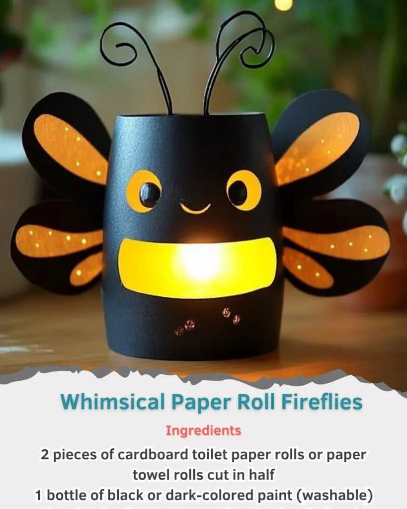 Whimsical paper roll fireflies for fun and creative craft projects