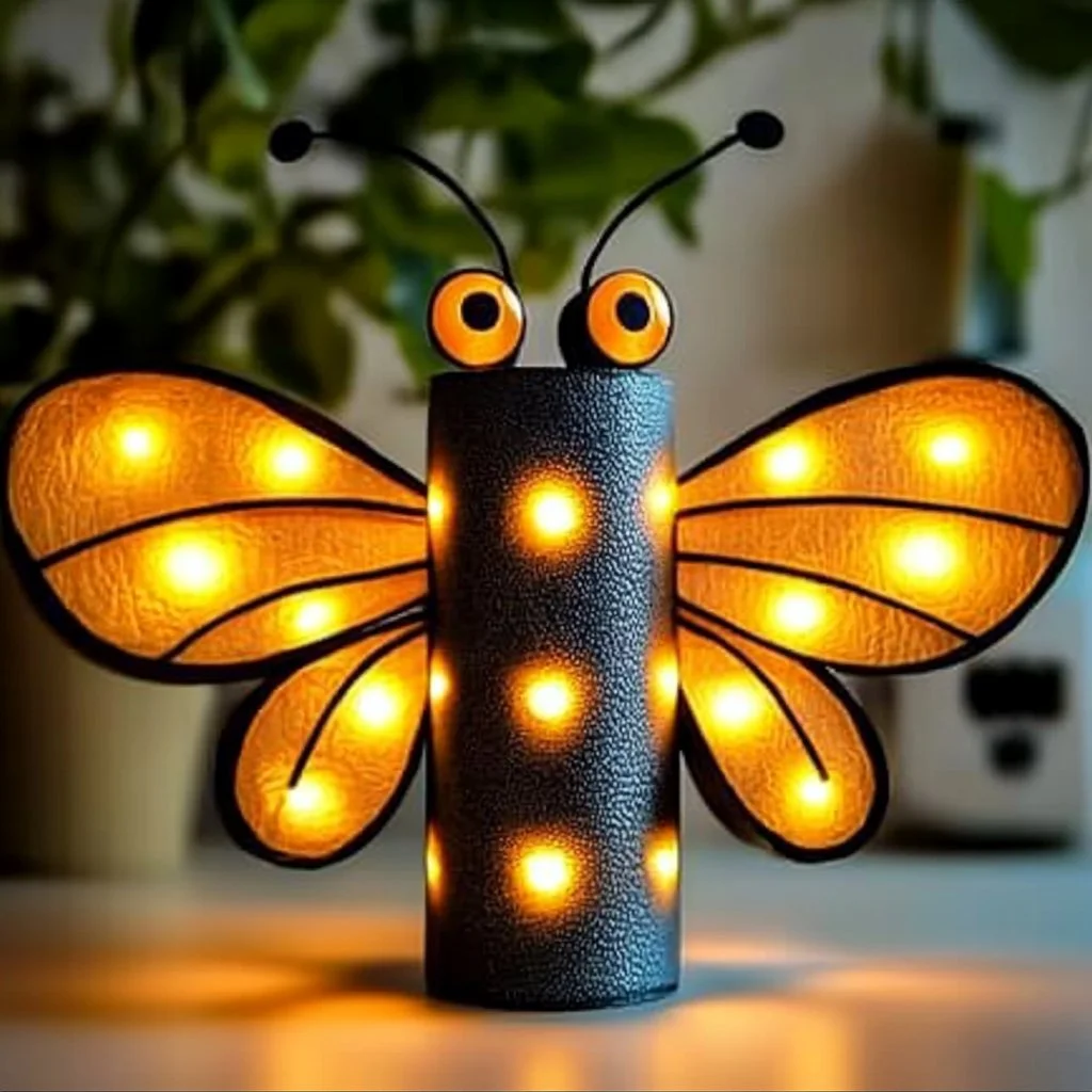 Whimsical paper roll fireflies craft project for kids