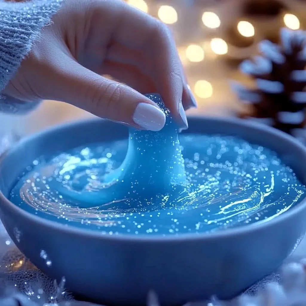 Child playing with Winter Wonder Oobleck in winter-themed sensory activity