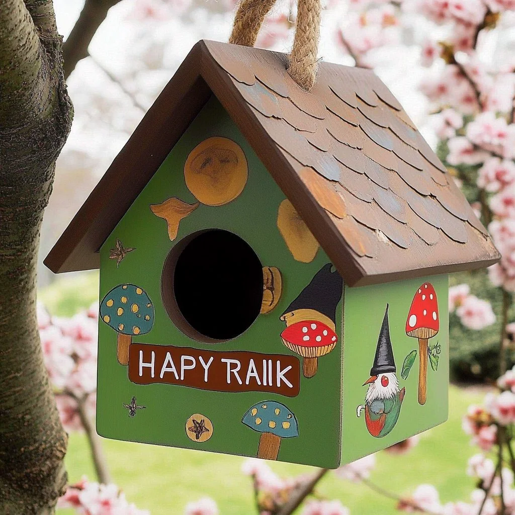 Handcrafted wood birdhouse for attracting birds in your garden