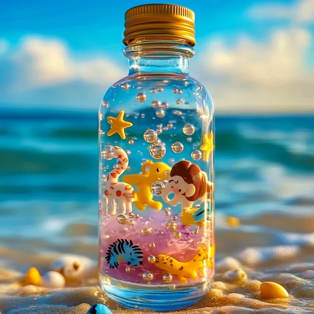 Zoo Mini Sensory Bottle filled with colorful animal-themed sensory elements.