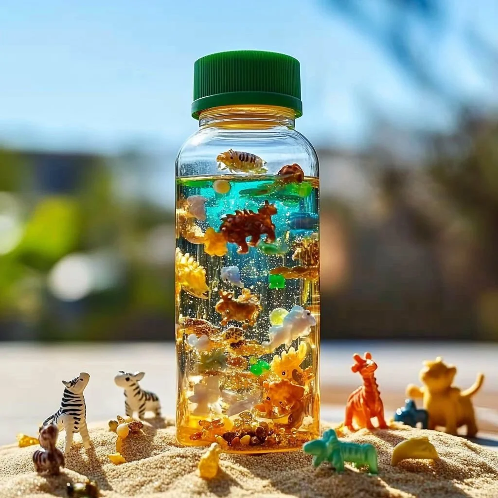 Colorful Zoo Mini Sensory Bottle filled with engaging animal-themed elements for sensory play.