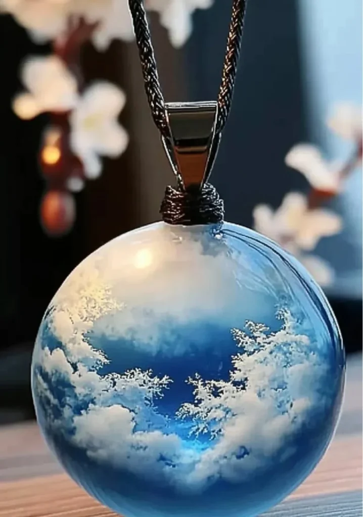 Unique cloud pendant featuring a one-of-a-kind sky scene, beautifully crafted.
