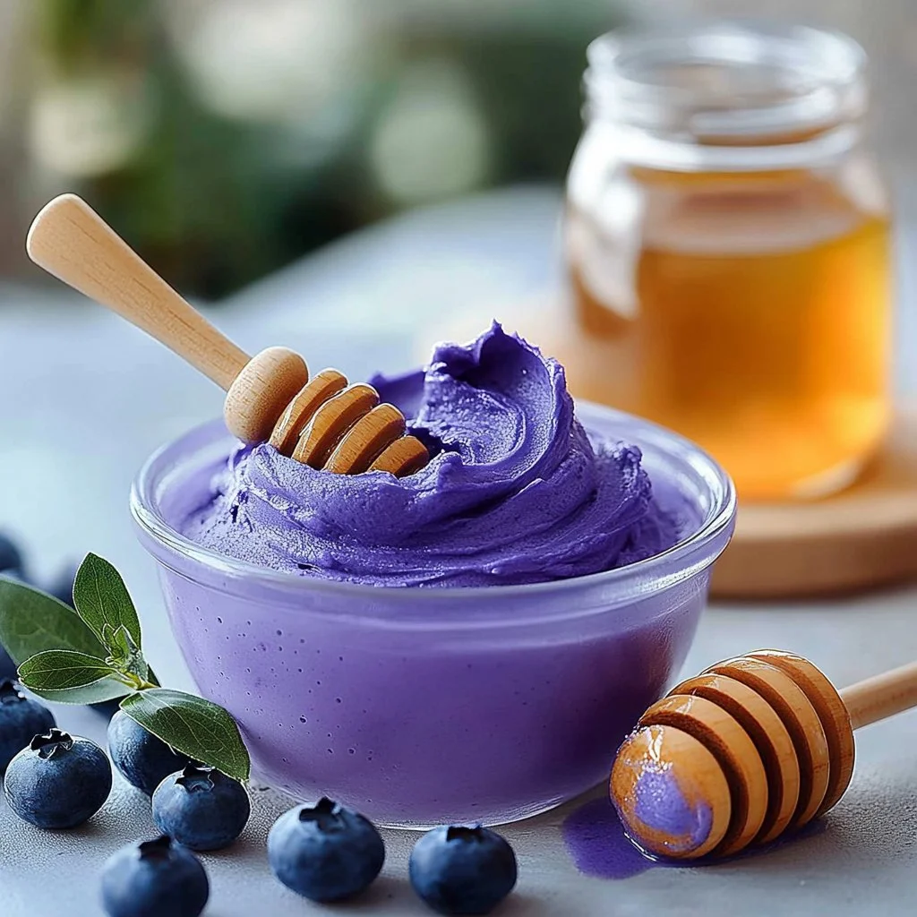 ASMR blue foods face mask applied on skin for a relaxing experience