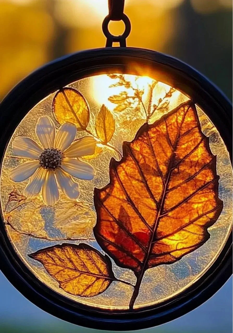 Colorful Autumn Suncatcher reflecting sunlight in a cozy home