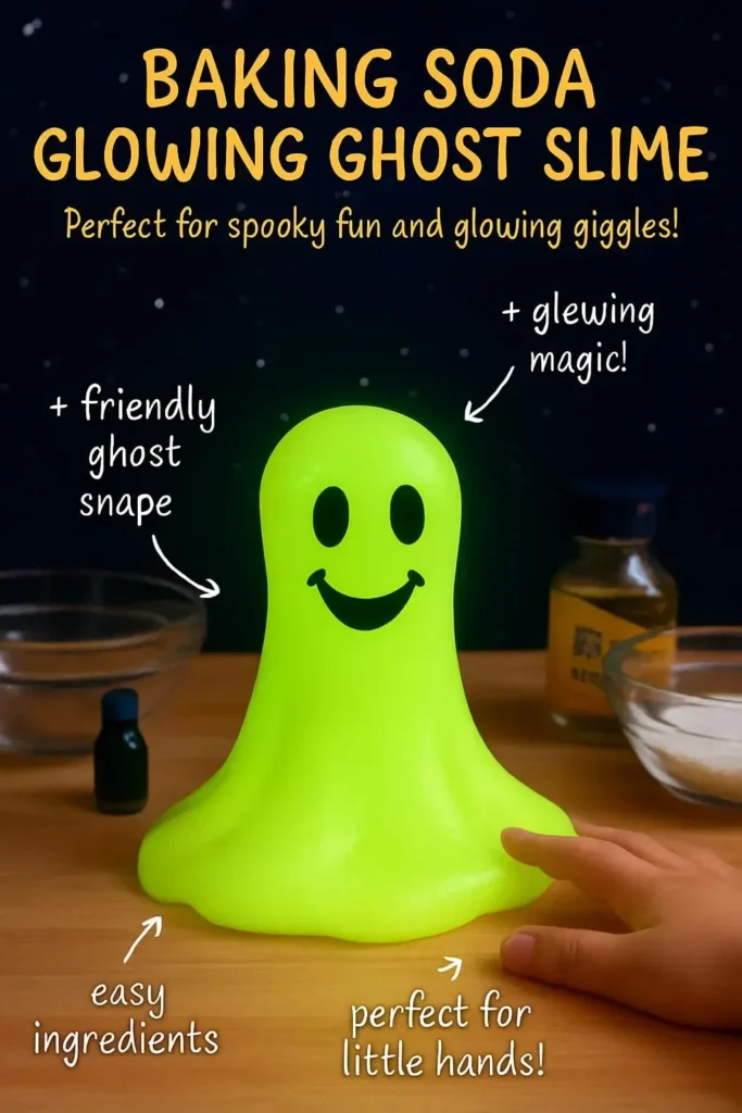 Baking Soda Glowing Ghost Slime in a spooky setting