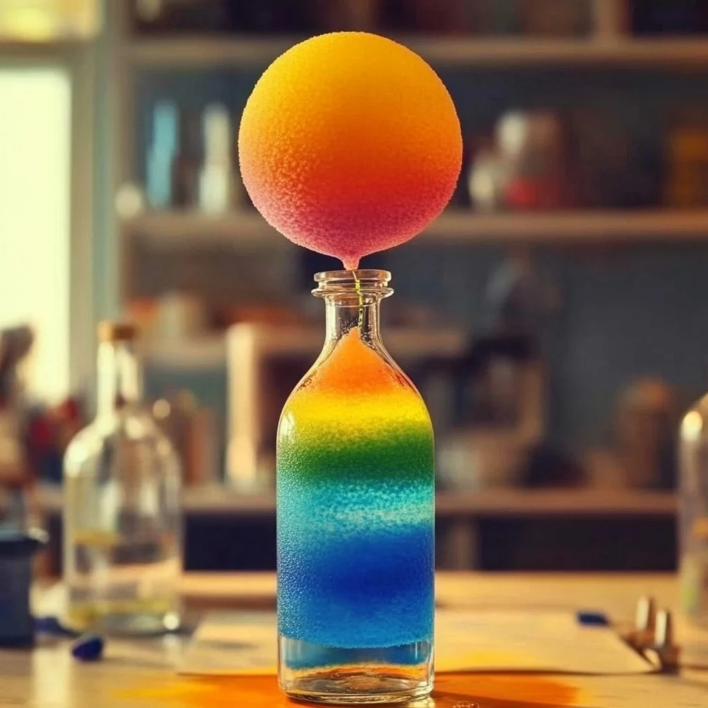 Balloon baking soda experiment demonstrating chemical reaction with vinegar.