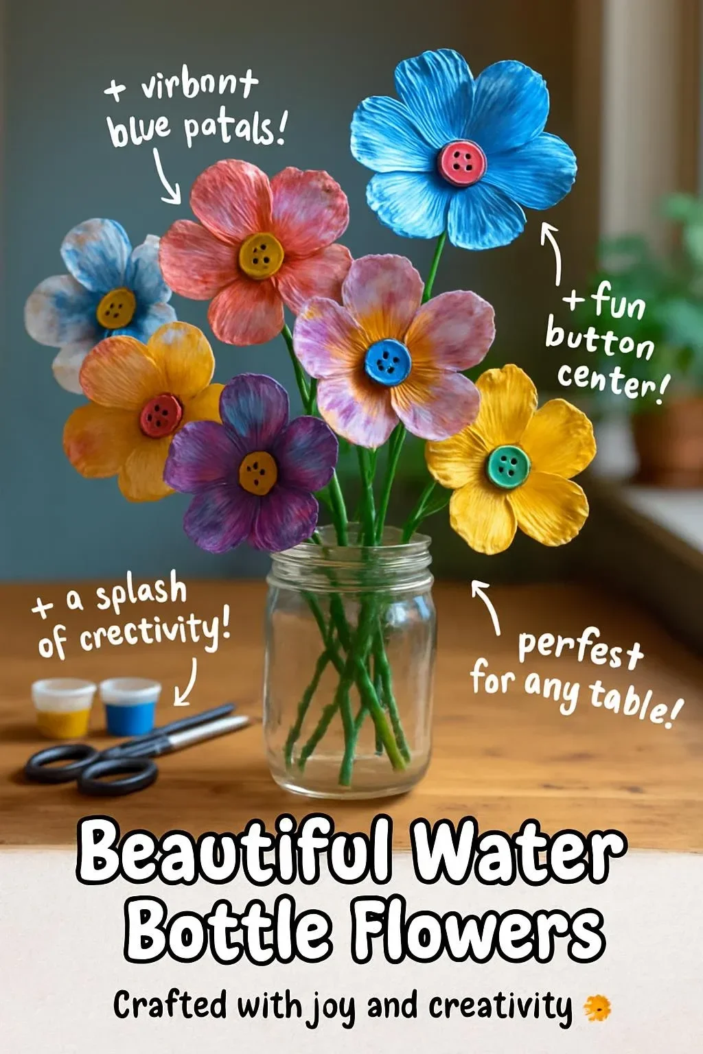 Beautiful water bottle flowers in a vibrant arrangement