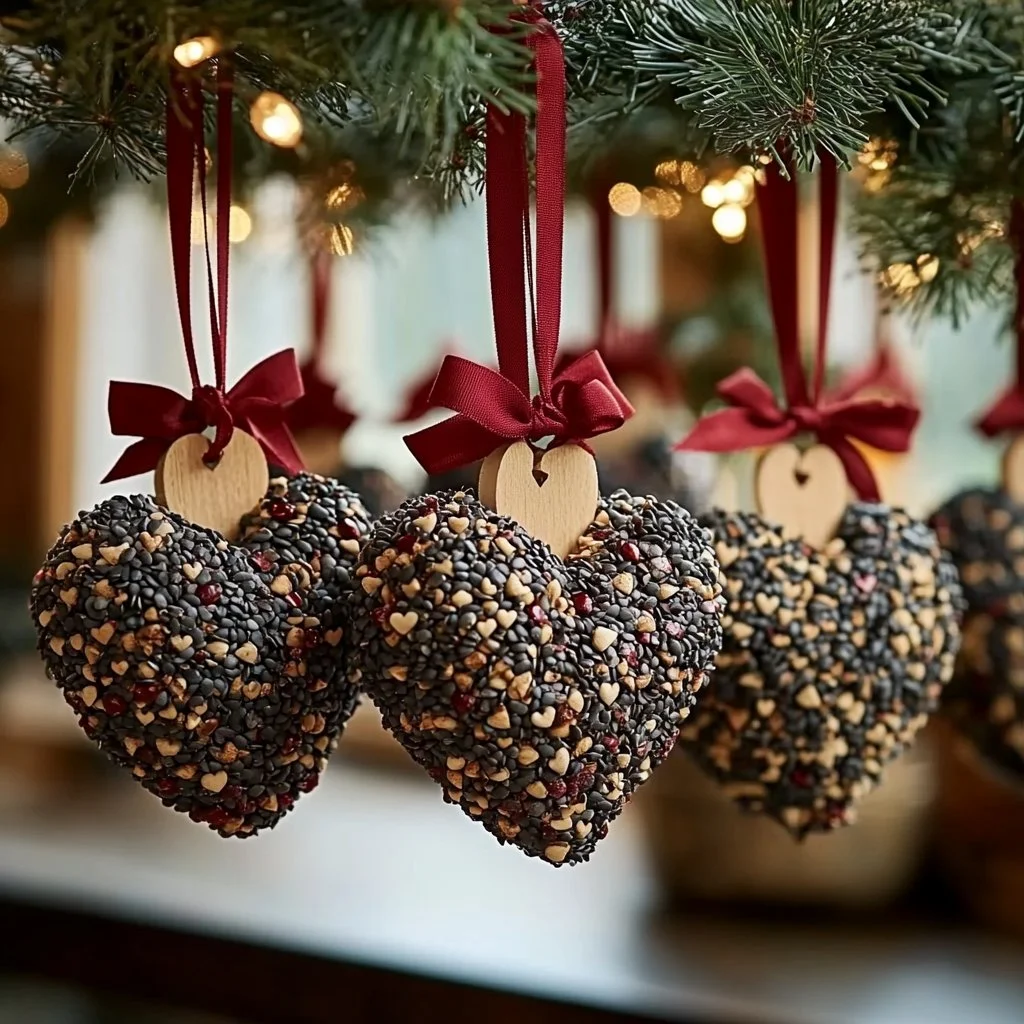 Eco-friendly birdseed ornaments for attracting backyard birds in spring.