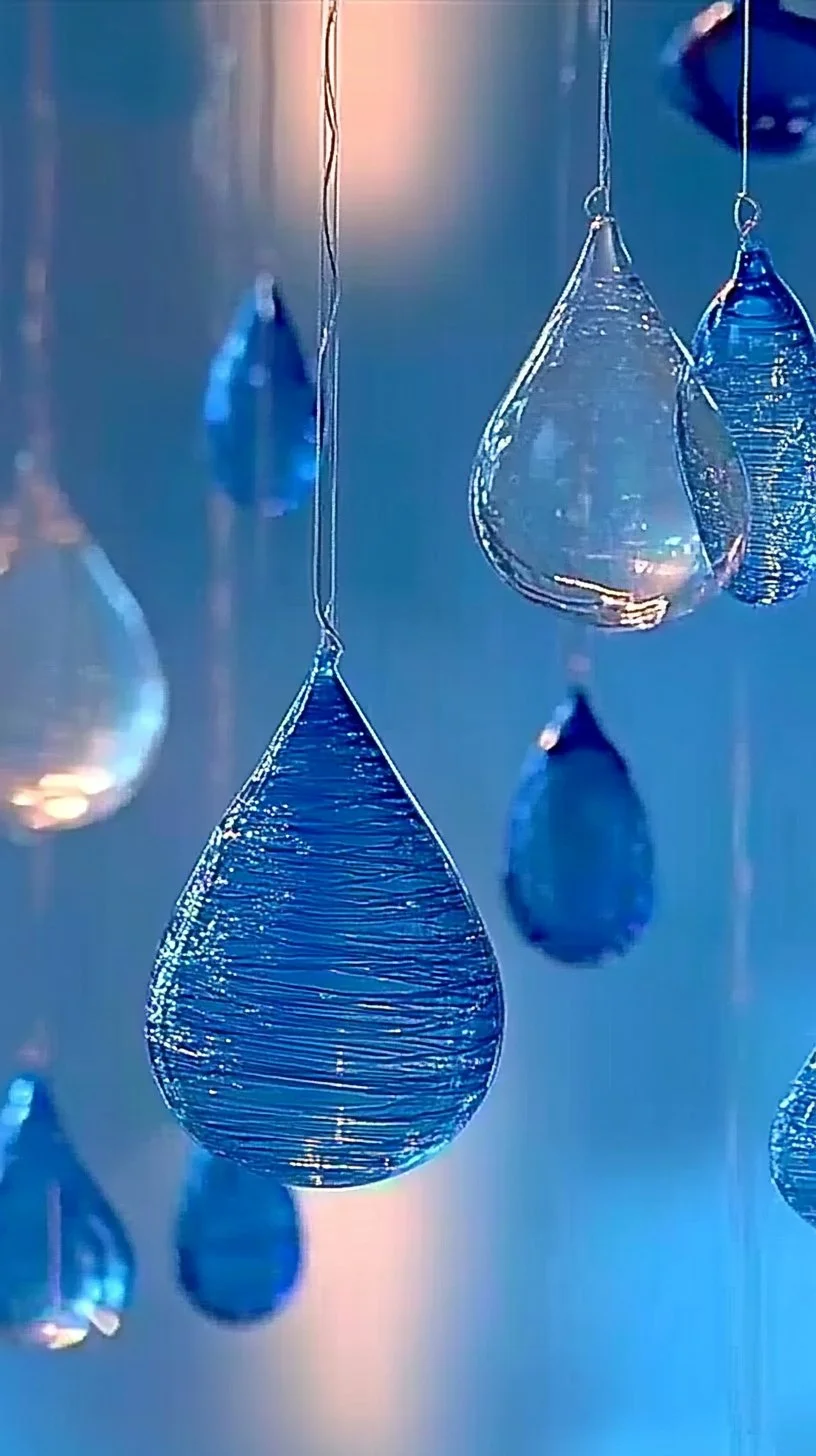 Blue Crayon Raindrop Suncatchers casting colorful light through windows