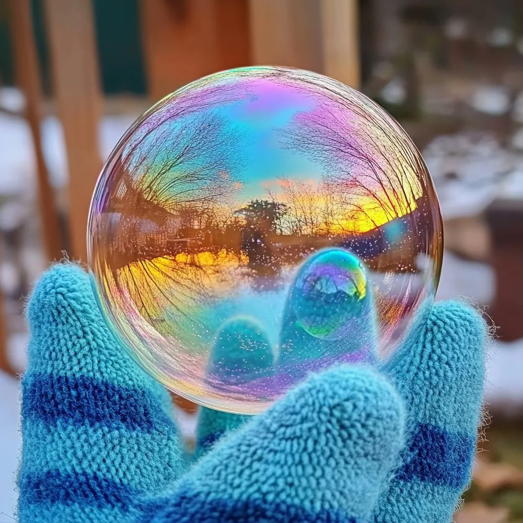 Colorful bouncing bubbles floating in the air