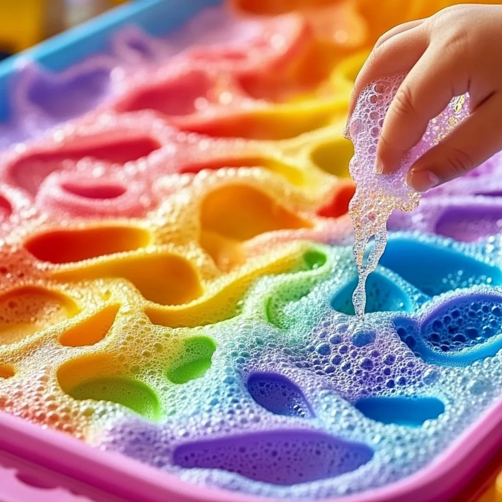 Colorful Bubble Foam Rainbow Tray for creative and sensory play