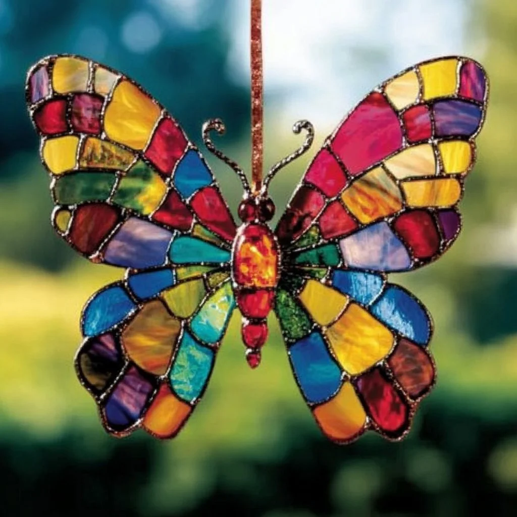 Colorful butterfly suncatcher reflecting sunlight