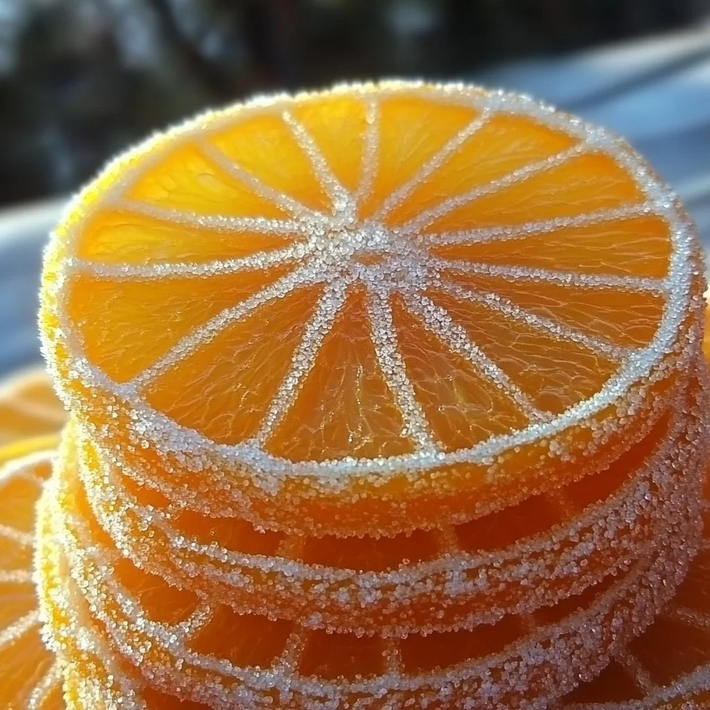 Homemade candied orange slices arranged on a plate