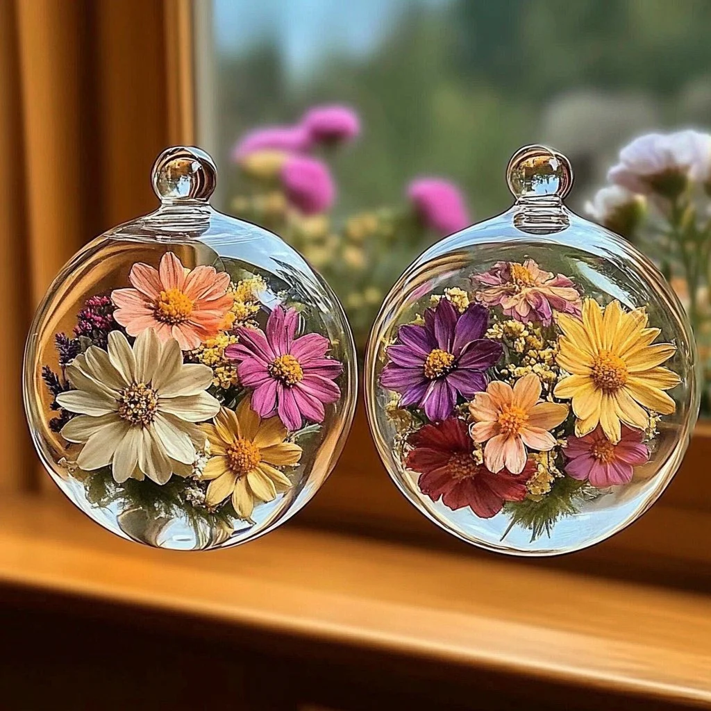 Flower suncatcher made with clear glue, displaying vibrant colors in sunlight.