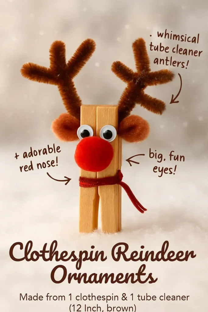 Handmade clothespin reindeer ornaments for festive holiday decor