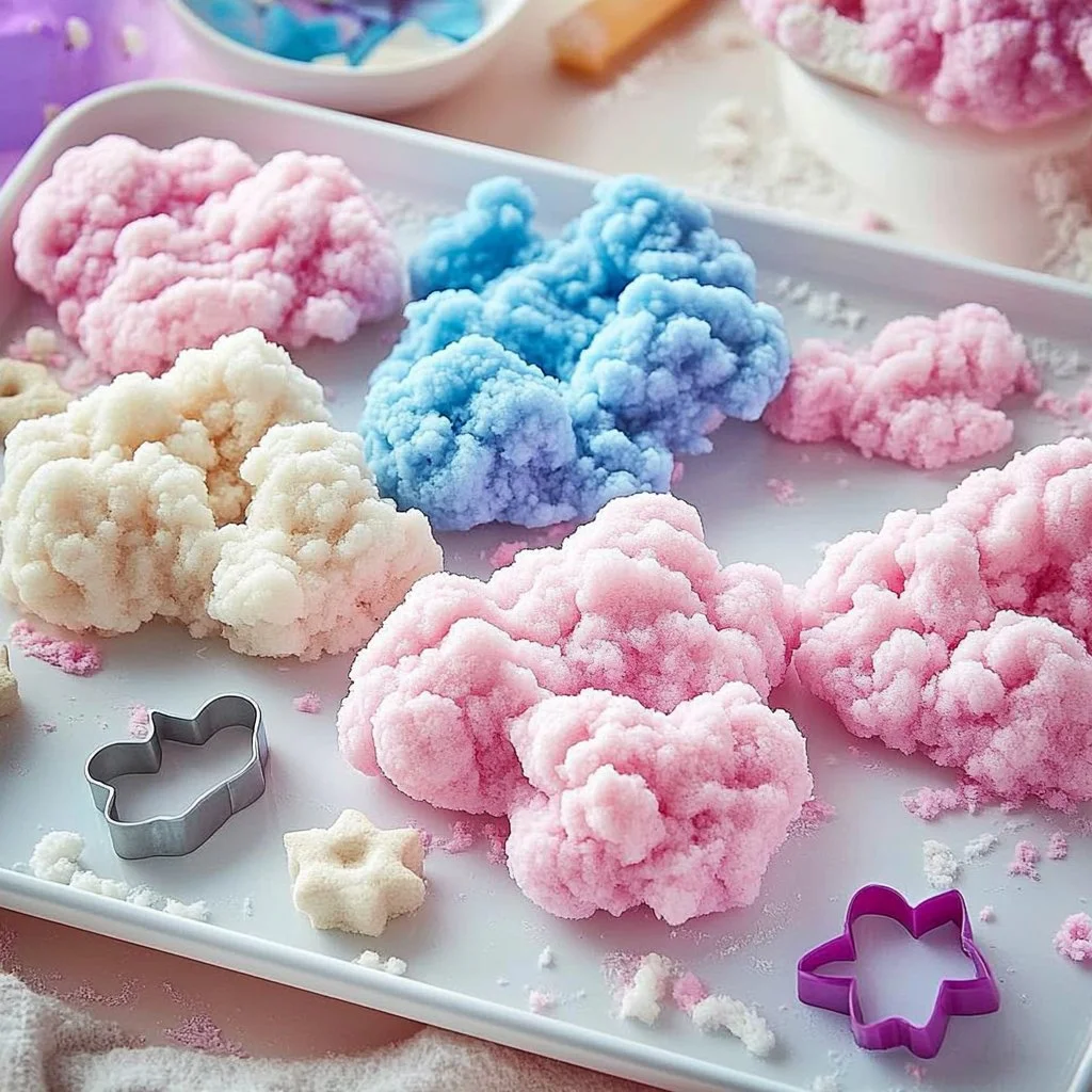 Colorful Cloud Dough for kids sensory play and creative activities