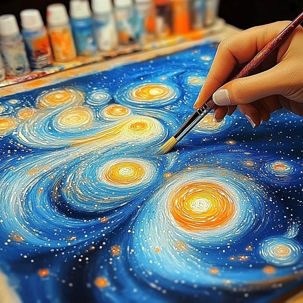 Vibrant colored baking soda art creations displayed on a canvas.