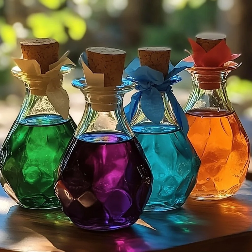 Vibrant ingredients and tools for colorful potion making