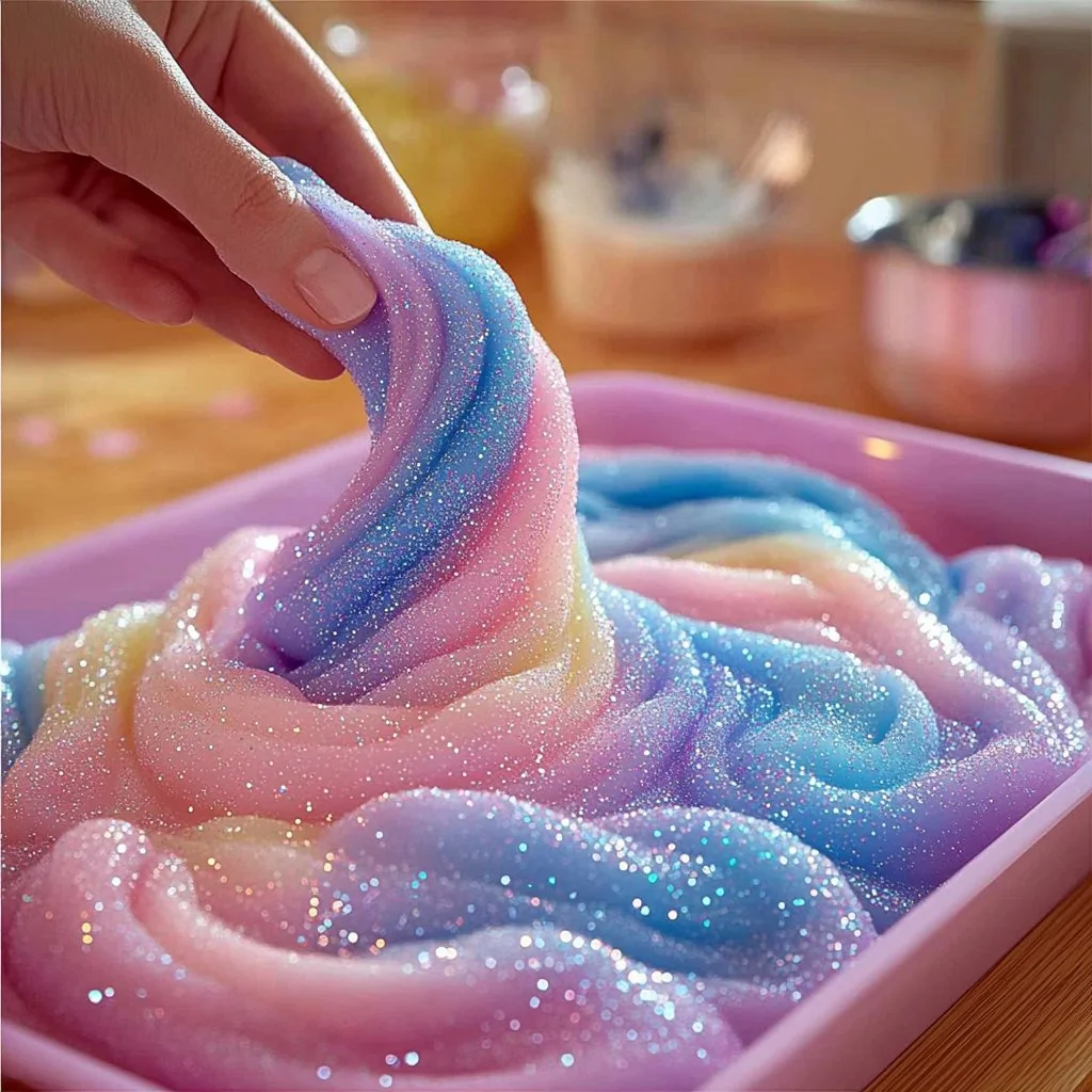 Colorful bubble dough made with cornstarch and dish soap for creative play.