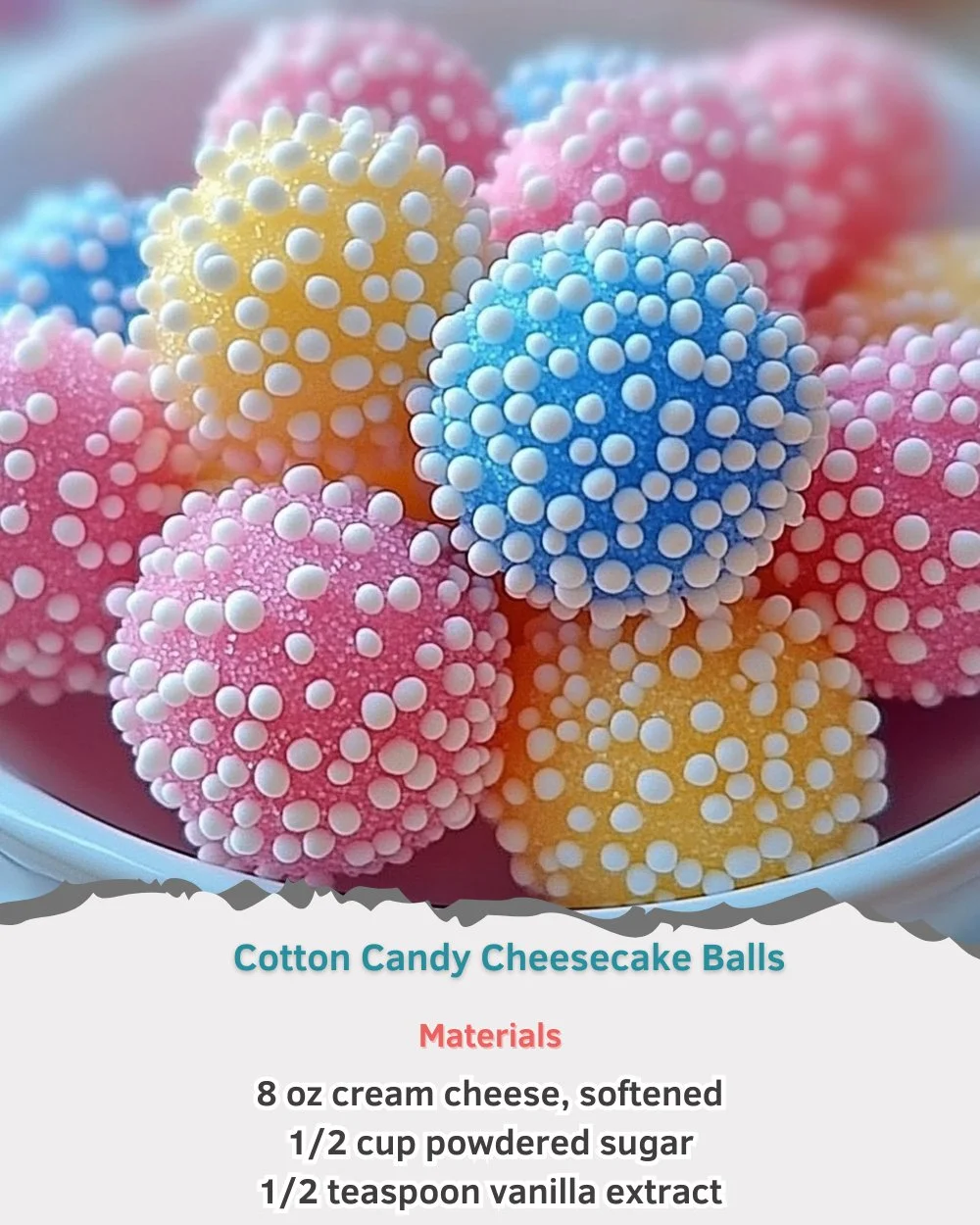Delicious cotton candy cheesecake balls for a sweet dessert treat