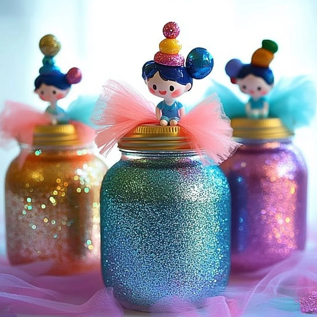 DIY Powerpuff Girls glitter night lights in vibrant colors