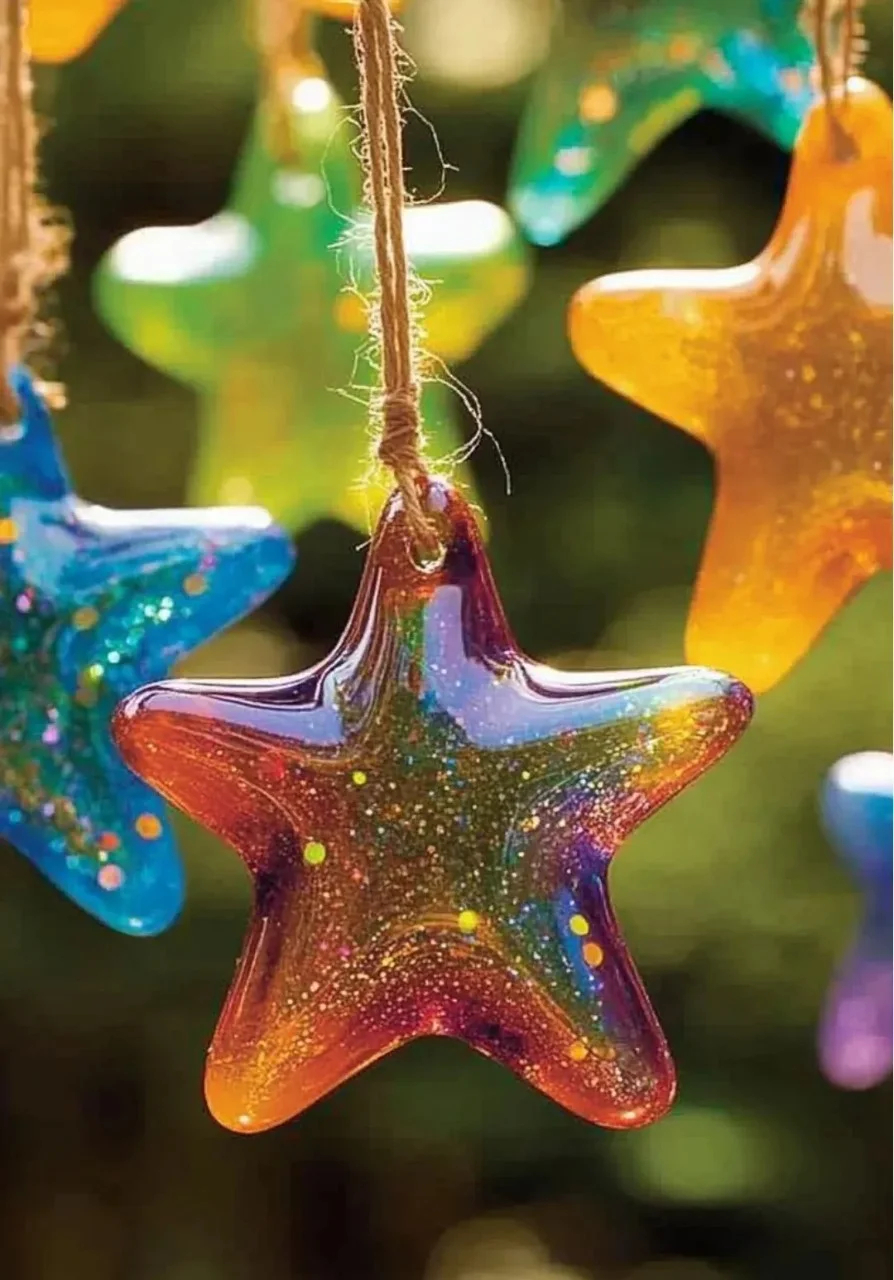 Colorful crayon star sun catchers brightening up a window