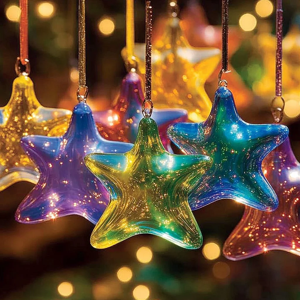 Vibrant crayon sun catchers hanging in a window, creating colorful patterns.