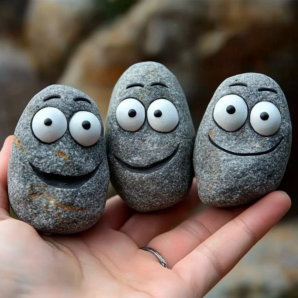 Colorful handmade whimsical rock troll with unique features and vibrant colors