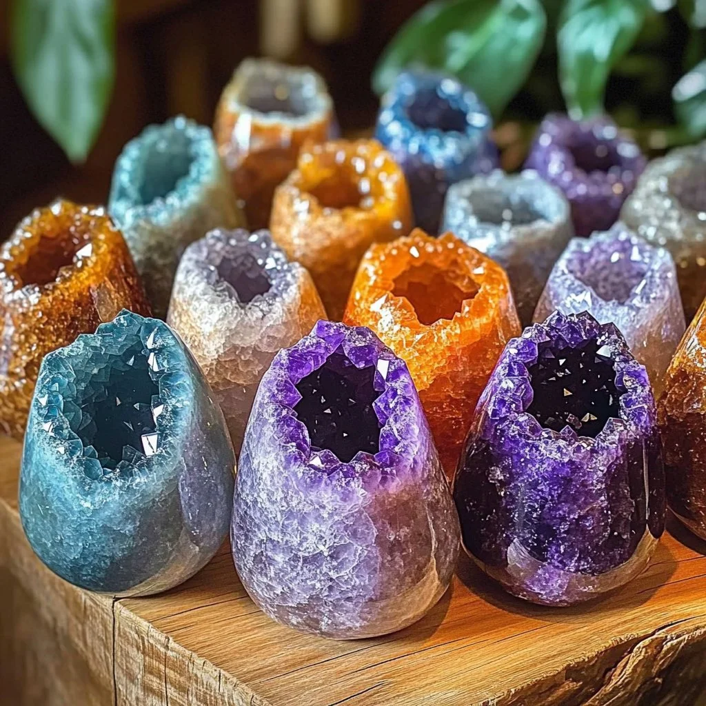 Beautiful Crystal Geode Eggs with vibrant colors and sparkling crystals