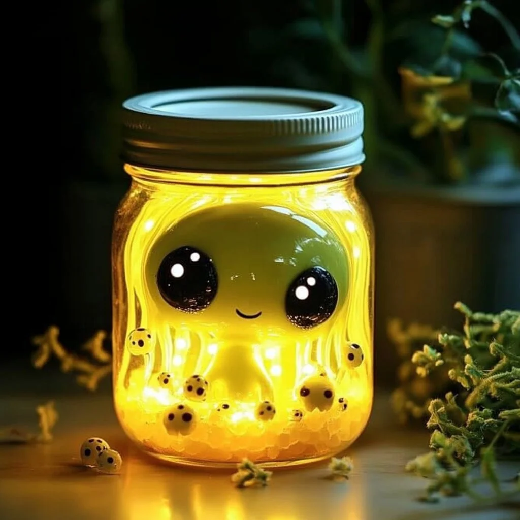 DIY Alien Nightlight project with glowing green aliens and starry design