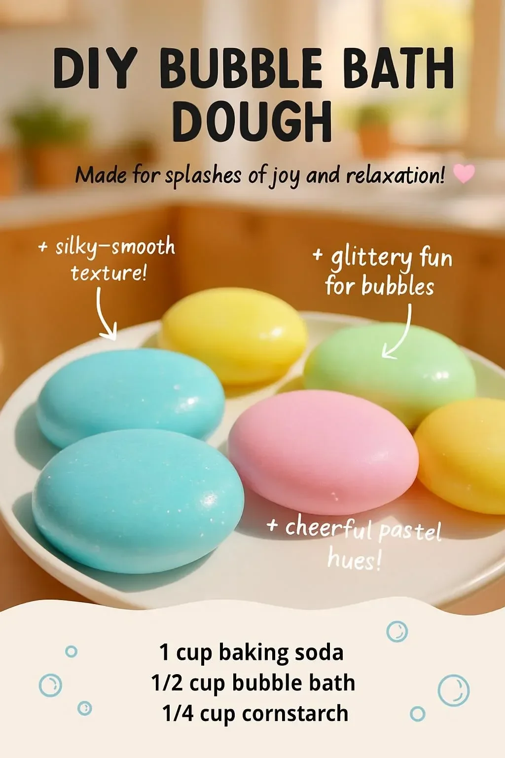 Colorful DIY bubble bath dough for a fun and relaxing bath experience.