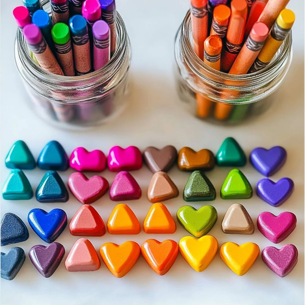 Vibrant homemade DIY crayons in various shapes ready for creative projects.