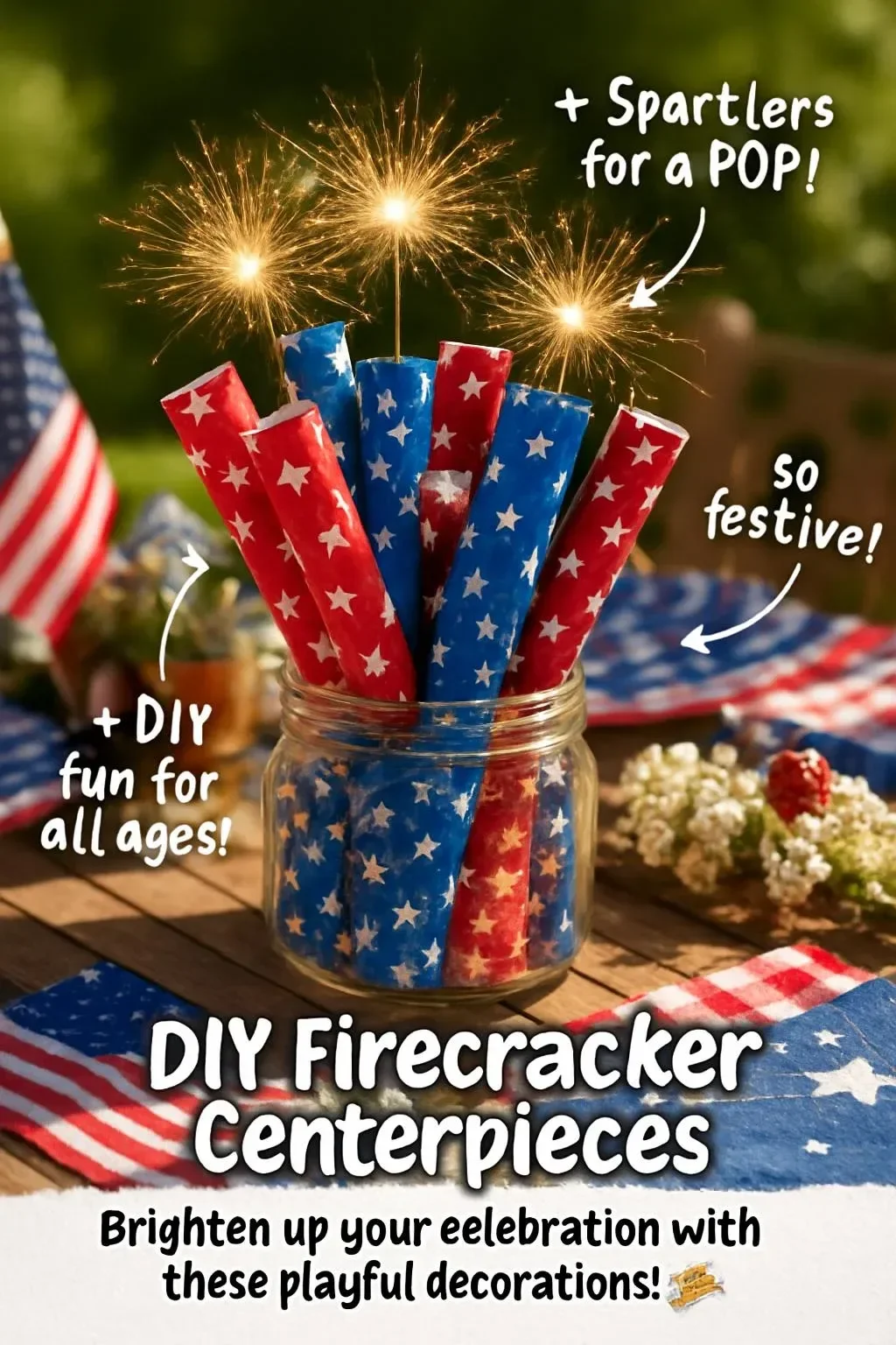Colorful DIY firecracker centerpieces for festive holiday decor