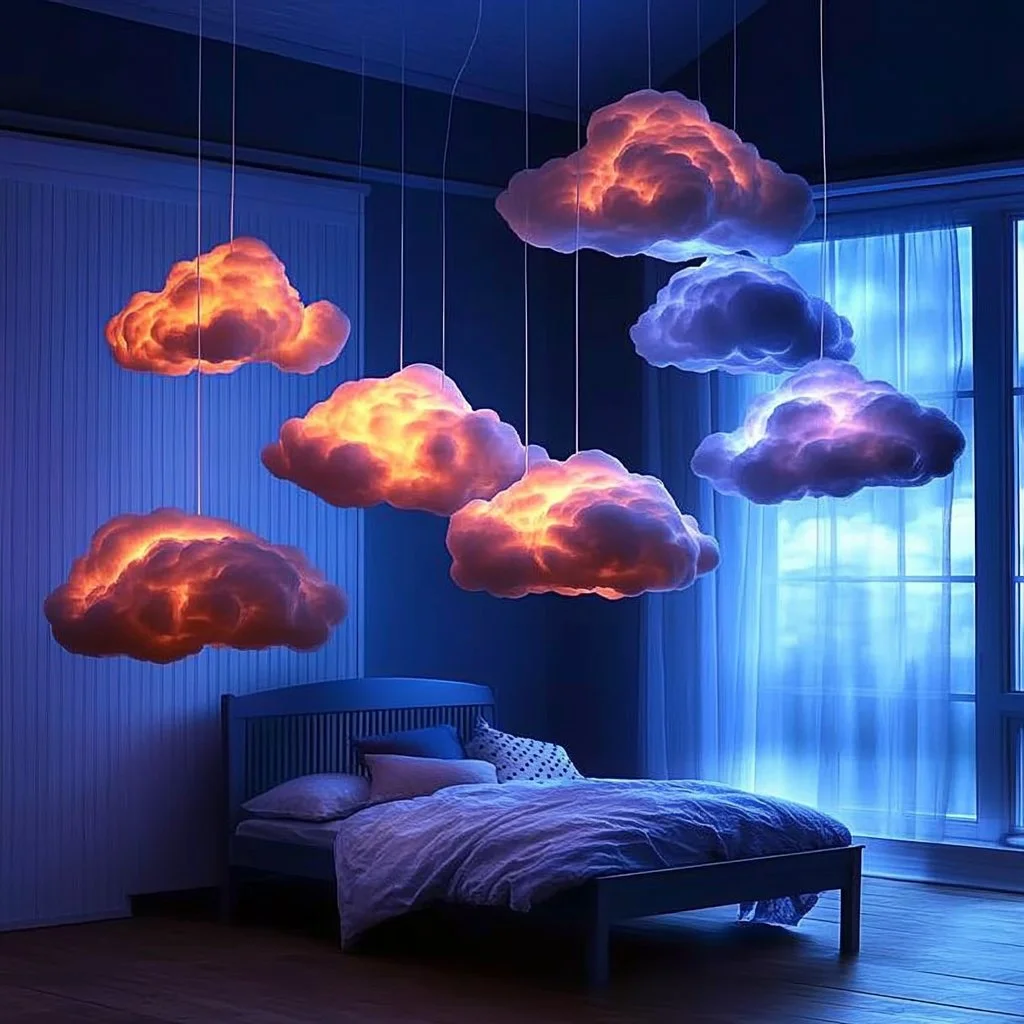 DIY floating storm cloud light for unique home decor and lighting.