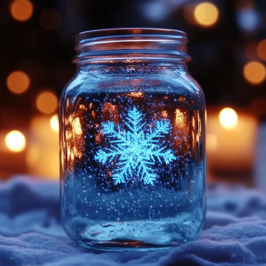 DIY glitter snow jar with shimmering snow for festive decor