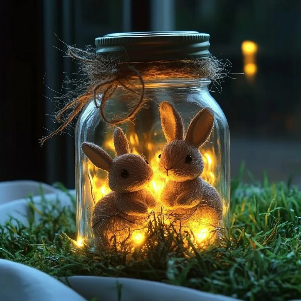 DIY glow-in-the-dark bunny lantern jar for festive decoration